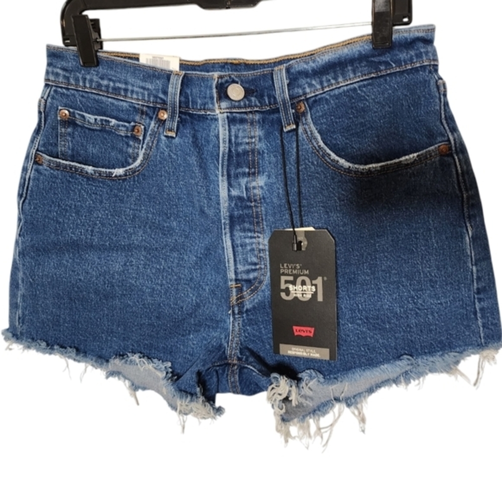 Levi 501 high rise button up denim shorts